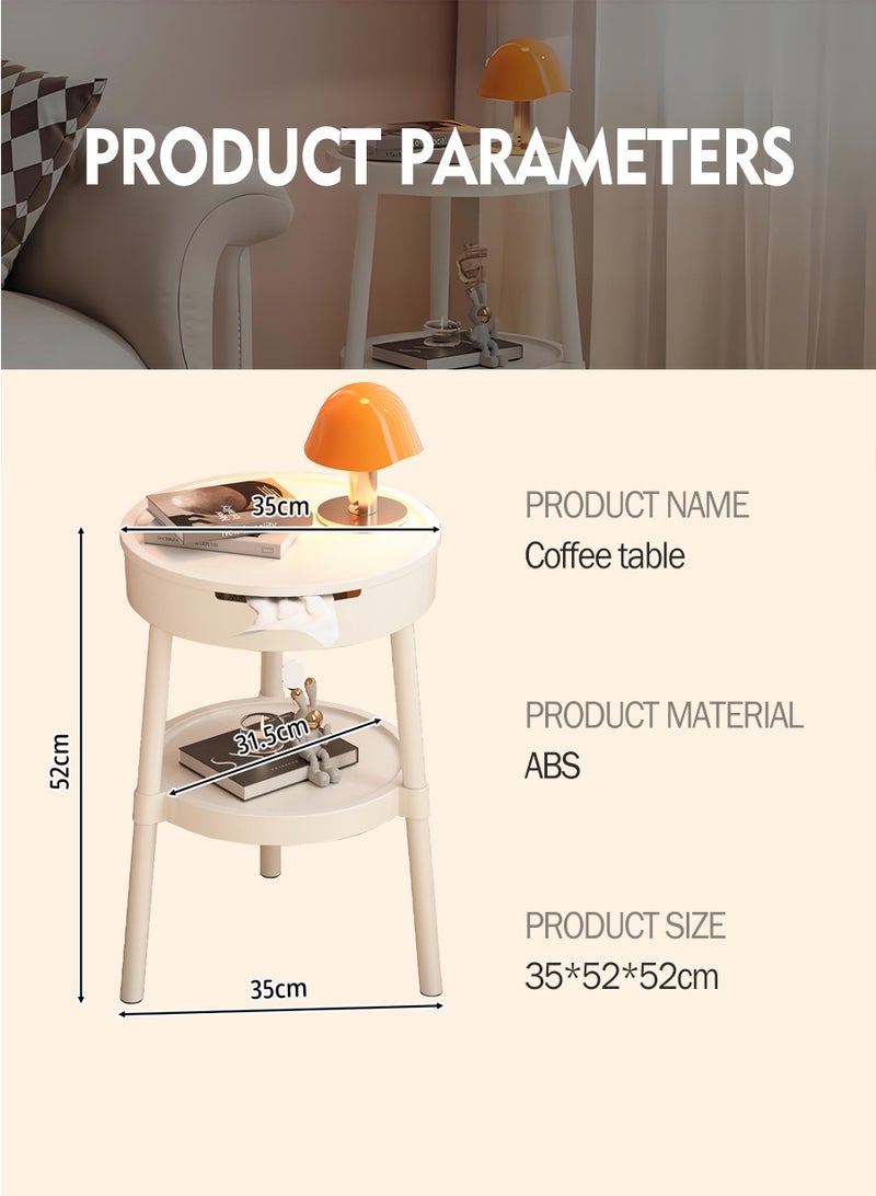 بيروي طاولة قهوة مودرن مينيمالست - طاولة جانبية مضغوطة، بتصميم ثنائي الطبقات + تخزين سري. أثاث متعدد الوظائف، مناسب للصالون، الغرفة النوم، المكتب و التِراس. مصنوعة من بلاستيك عالي الجودة، وسهلة التركيب. - Image 3